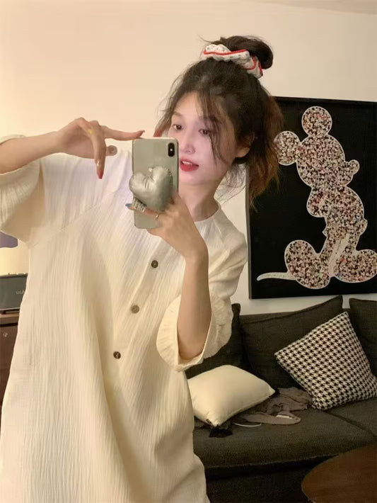 Pure Solid Color Premium Long Sleeve Sleepwear Women'S Spring And Autumn Home Pajamas