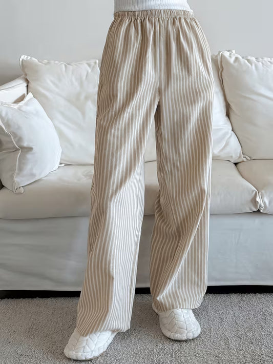 26AW" Women's Sleep Pants, 1pc Home Sleep Pants, Casual Sleep Pants, Striped Themed Comfortable Lounge Pants, Comfortable for Home Use, Loose and Comfortable Elastic Waistband Pants, Elegant Women's Holiday Wear, The Perfect Choice for Sleep Pants