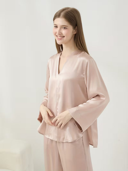 Women'S 100% 6A Grade Long Sleeve Pajama Set, V-Neck Style 3605, Perfect for Women, Women'S Pajamas, Women'S Pajamas Set, Women'S Pajamas Outfit, Women'S Pajamas Suit