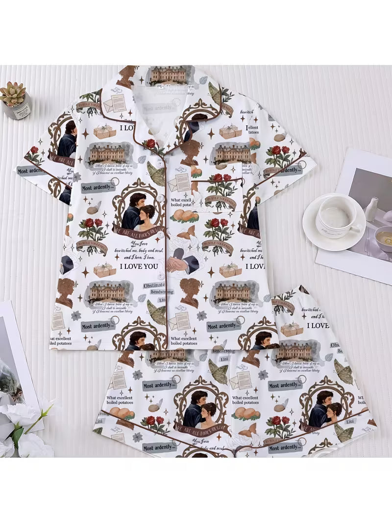 Smooth Women'S Sleepwear with Flared Collar, Short Sleeves, And Loose Comfortable Shorts