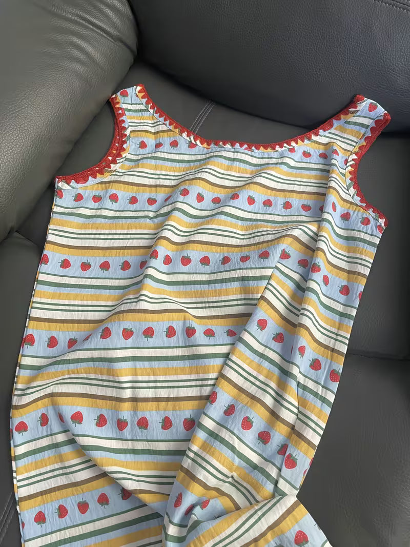 Korean Sweet And Lovely Striped Vest Nightdress Women'S Summer Round Neck Sleeveless Suspender Home Wear