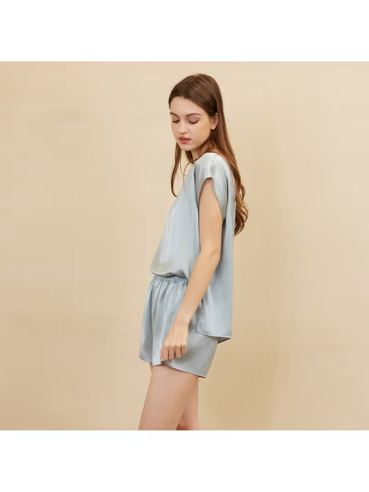Women'S 100% Mulberry Loungewear Set, Elegant Round Neck Sleeveless Top And Shorts, Noble And Casual Style, Perfect for Sleepwear And Relaxation