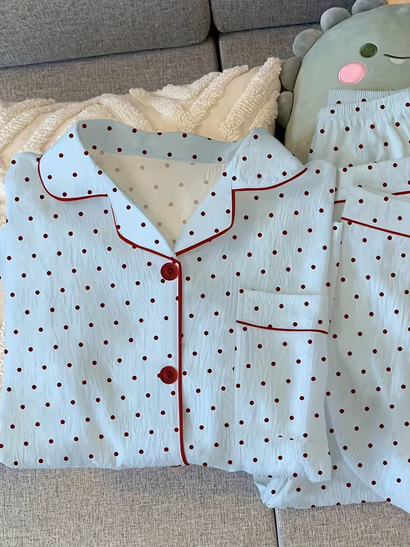 Women's Collar Cute Print Long Sleeve Pajama