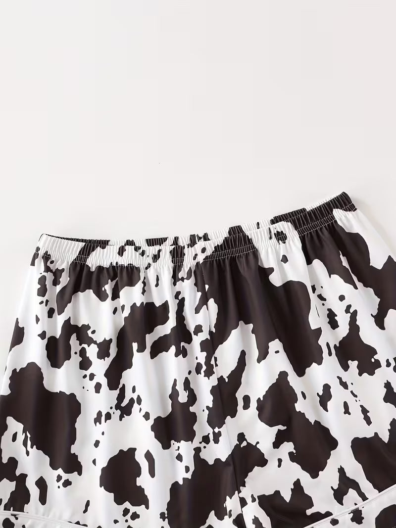 Cow Print Digital Print Loungewear Set Casual Short-Sleeve Cardigan Pajama Two-Piece Set
