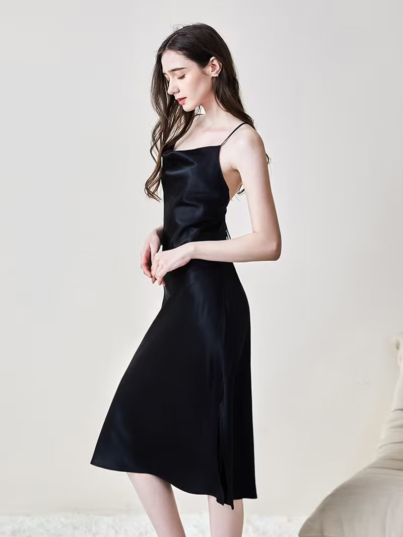 Women's Satin Spaghetti Strap Backless Maxi Slip Nightgown, Soft Stretch Sleep Dress