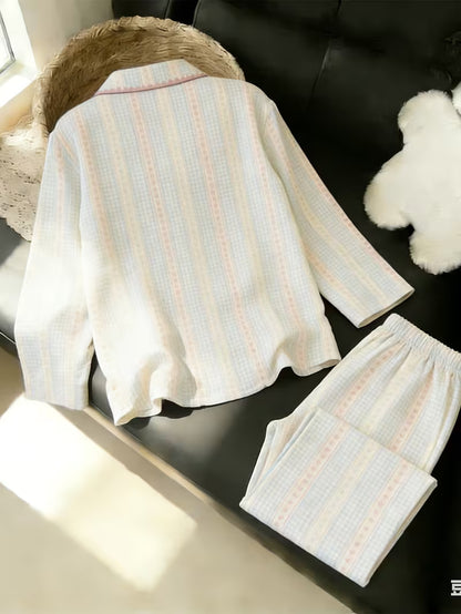 Built-In Bra Pad Pajamas Women'S Spring Autumn Season Cardigan Long Sleeve Long Pants Lace New Spring Summer Home Wear 2pcs