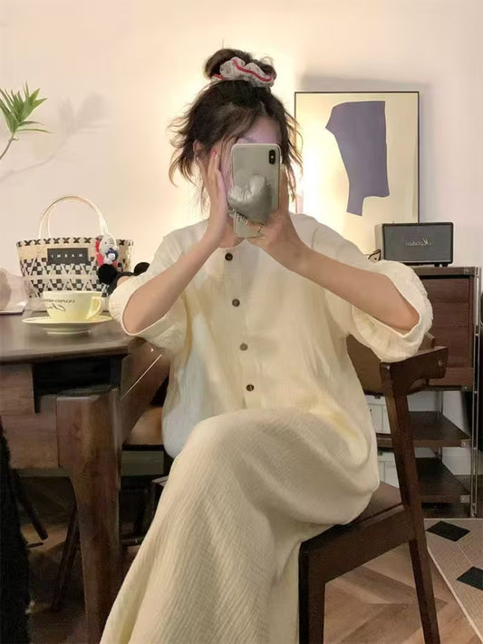 Pure Solid Color Premium Long Sleeve Sleepwear Women'S Spring And Autumn Home Pajamas