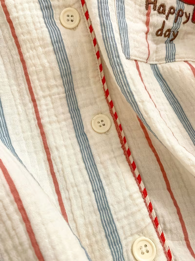[Couple Pajamas Set] 2025 Beige Striped Couple Pajamas for Men And Women - Long Sleeves And Pants - Spring And Autumn Loungewear with Cute Dog Embroidery