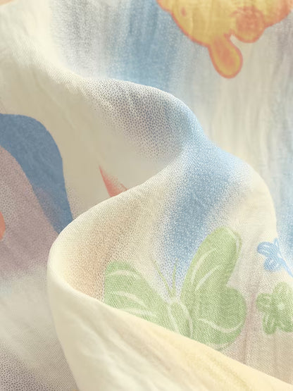 Rainbow Gradient Smudged Butterfly Women's Pajamas, New Summer Plus Size Short Sleeve and Shorts 2pcs Set, Loose and Comfortable Plus Size Loungewear Set