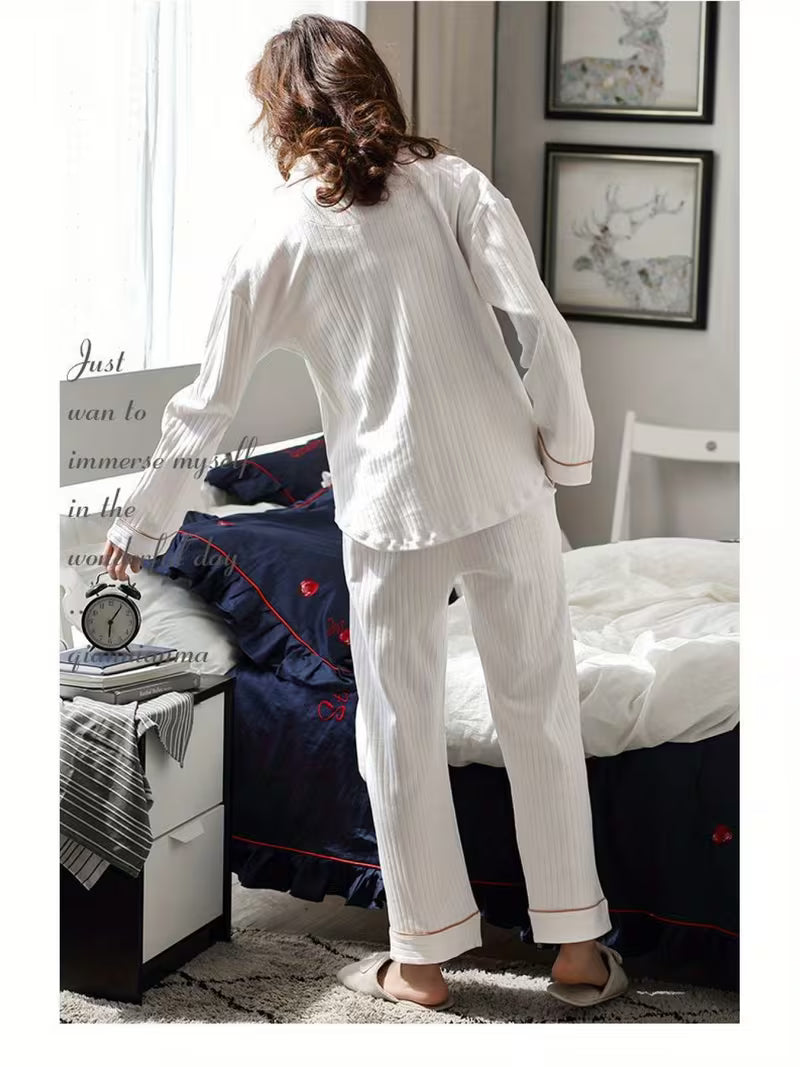 Women'S 100% High-End Pajama Set - Elegant Long-Sleeve Trousers with Lapel Collar, All-Season Comfort, Cute Confinement Design, Perfect for Home or Air Conditioning Room, Homewear Pajamas|Elegant Pajama Set|Soft Texture Fabric