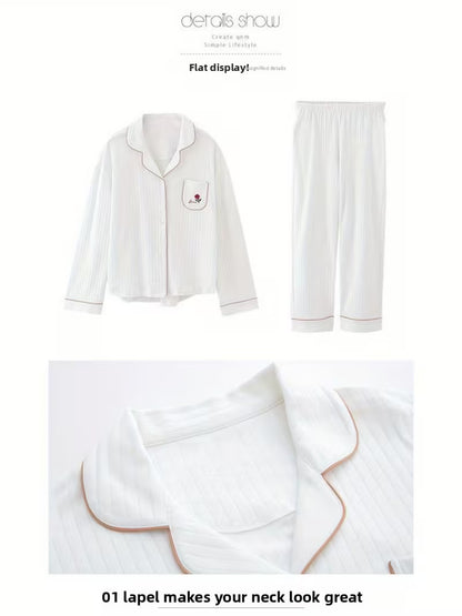 Women'S 100% High-End Pajama Set - Elegant Long-Sleeve Trousers with Lapel Collar, All-Season Comfort, Cute Confinement Design, Perfect for Home or Air Conditioning Room, Homewear Pajamas|Elegant Pajama Set|Soft Texture Fabric