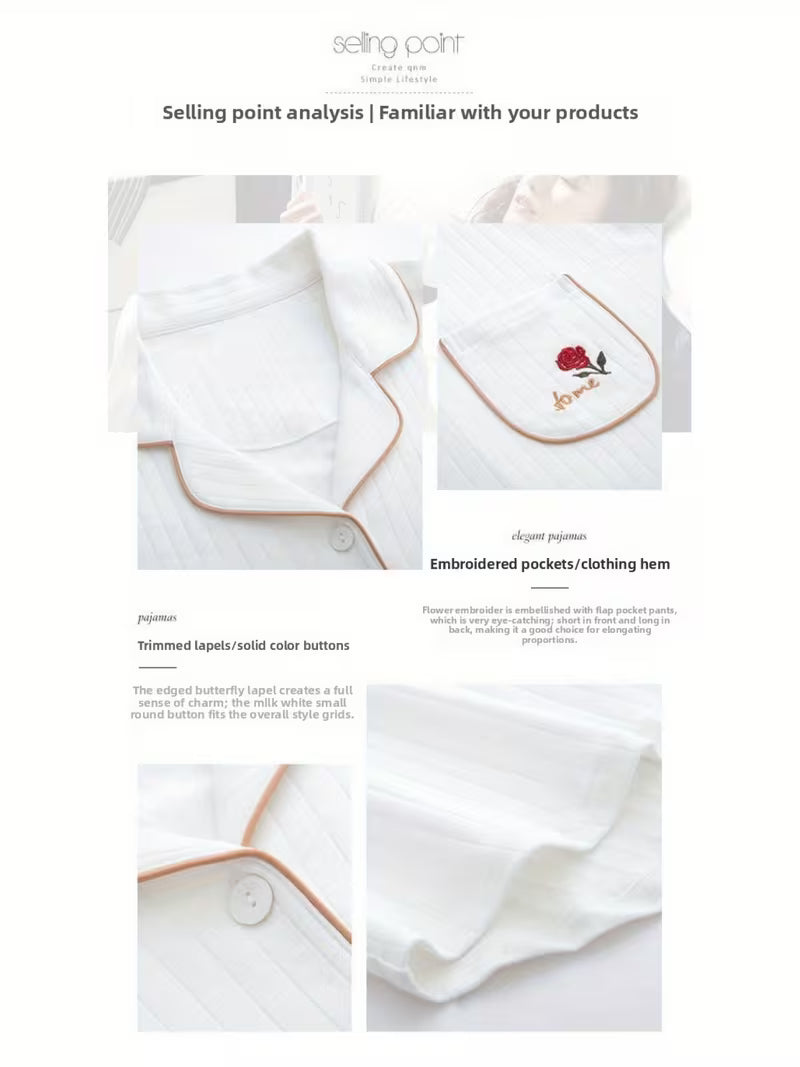 Women'S 100% High-End Pajama Set - Elegant Long-Sleeve Trousers with Lapel Collar, All-Season Comfort, Cute Confinement Design, Perfect for Home or Air Conditioning Room, Homewear Pajamas|Elegant Pajama Set|Soft Texture Fabric