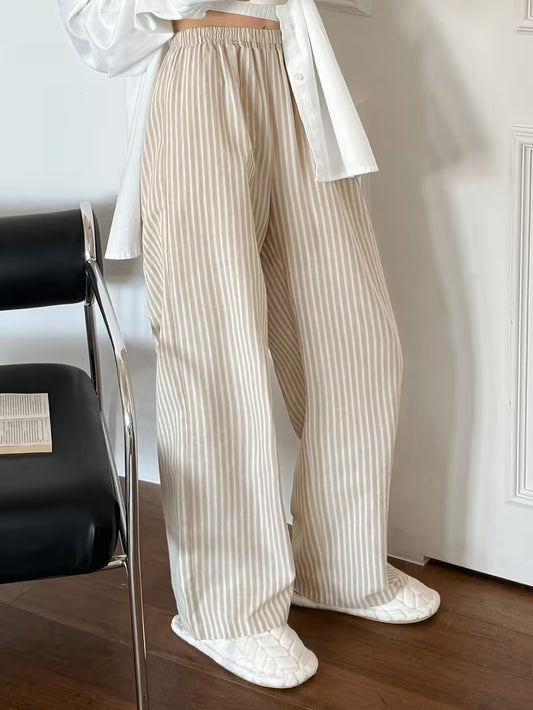 26AW" Women's Sleep Pants, 1pc Home Sleep Pants, Casual Sleep Pants, Striped Themed Comfortable Lounge Pants, Comfortable for Home Use, Loose and Comfortable Elastic Waistband Pants, Elegant Women's Holiday Wear, The Perfect Choice for Sleep Pants