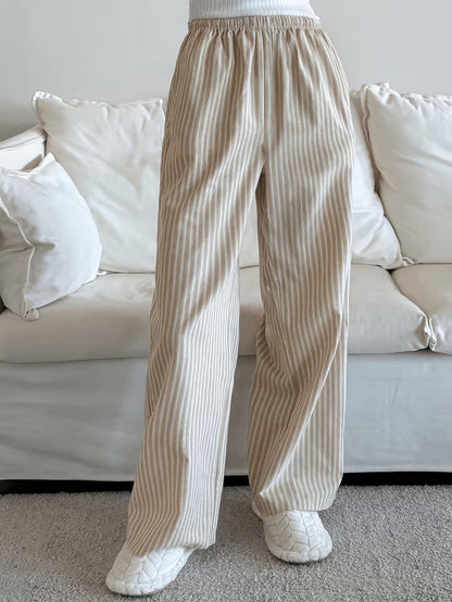 26AW" Women's Sleep Pants, 1pc Home Sleep Pants, Casual Sleep Pants, Striped Themed Comfortable Lounge Pants, Comfortable for Home Use, Loose and Comfortable Elastic Waistband Pants, Elegant Women's Holiday Wear, The Perfect Choice for Sleep Pants
