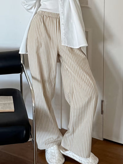 26AW" Women's Sleep Pants, 1pc Home Sleep Pants, Casual Sleep Pants, Striped Themed Comfortable Lounge Pants, Comfortable for Home Use, Loose and Comfortable Elastic Waistband Pants, Elegant Women's Holiday Wear, The Perfect Choice for Sleep Pants