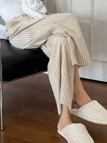26AW" Women's Sleep Pants, 1pc Home Sleep Pants, Casual Sleep Pants, Striped Themed Comfortable Lounge Pants, Comfortable for Home Use, Loose and Comfortable Elastic Waistband Pants, Elegant Women's Holiday Wear, The Perfect Choice for Sleep Pants