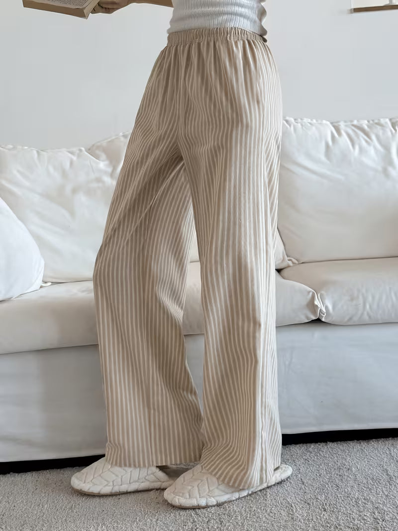 26AW" Women's Sleep Pants, 1pc Home Sleep Pants, Casual Sleep Pants, Striped Themed Comfortable Lounge Pants, Comfortable for Home Use, Loose and Comfortable Elastic Waistband Pants, Elegant Women's Holiday Wear, The Perfect Choice for Sleep Pants