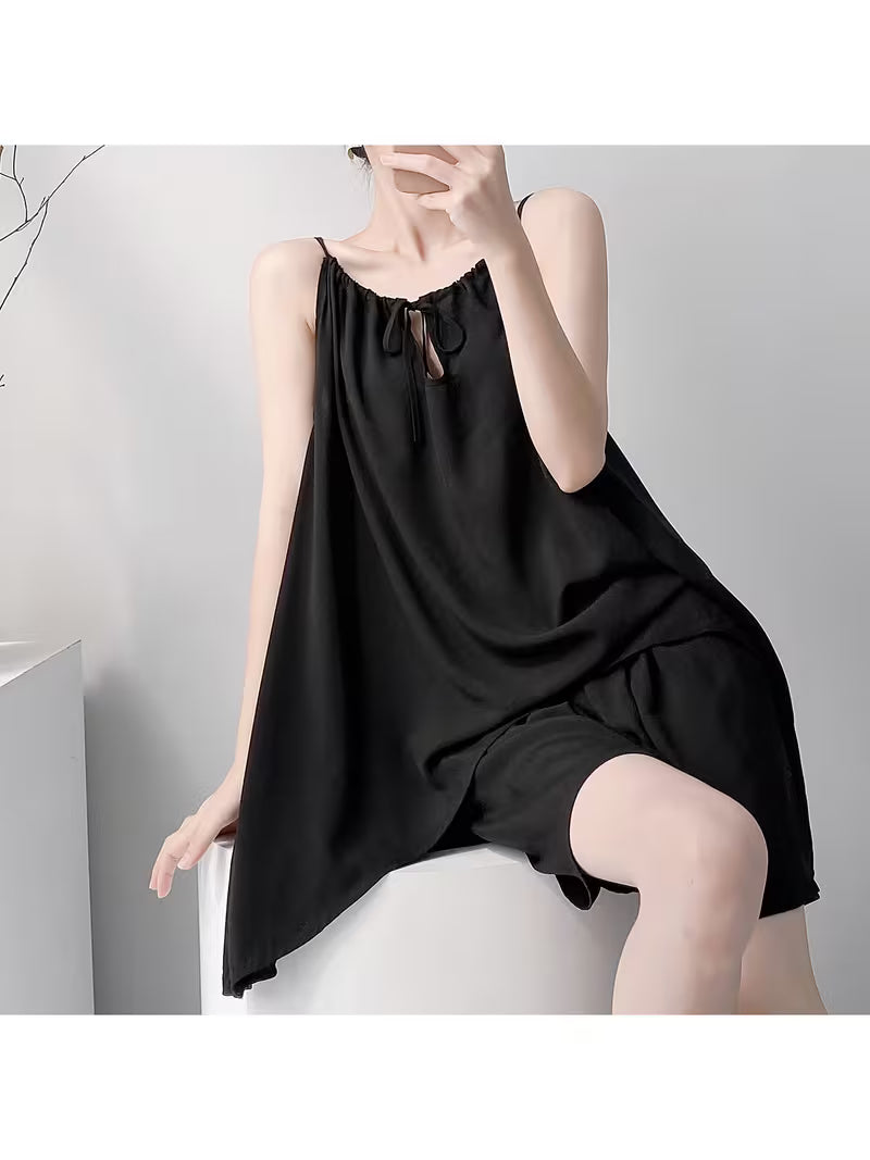 Thin Printed Camisole Nightdress for Women, with Ties, Loose Fit, Can Be Worn Outside, Home Wear Set, High-End, Plus Size