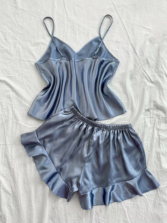 Women's V-Neck Faux y Camisole Shorts Pajama Set, 2pcs