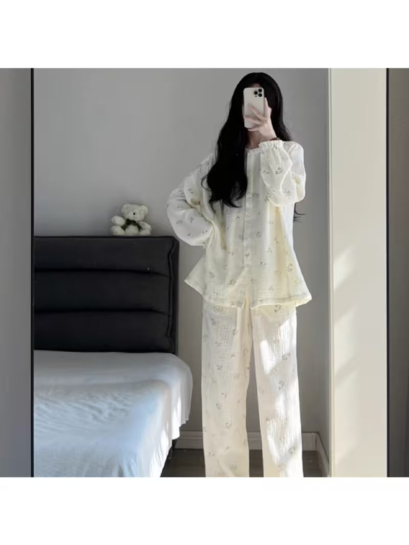 High-End Loungewear Set for Women Featuring Long-Sleeved Pajamas And Trousers, Suitable for Spring And Autumn, with a Round Neck Design And Available in Larger Sizes for Outdoor Wear