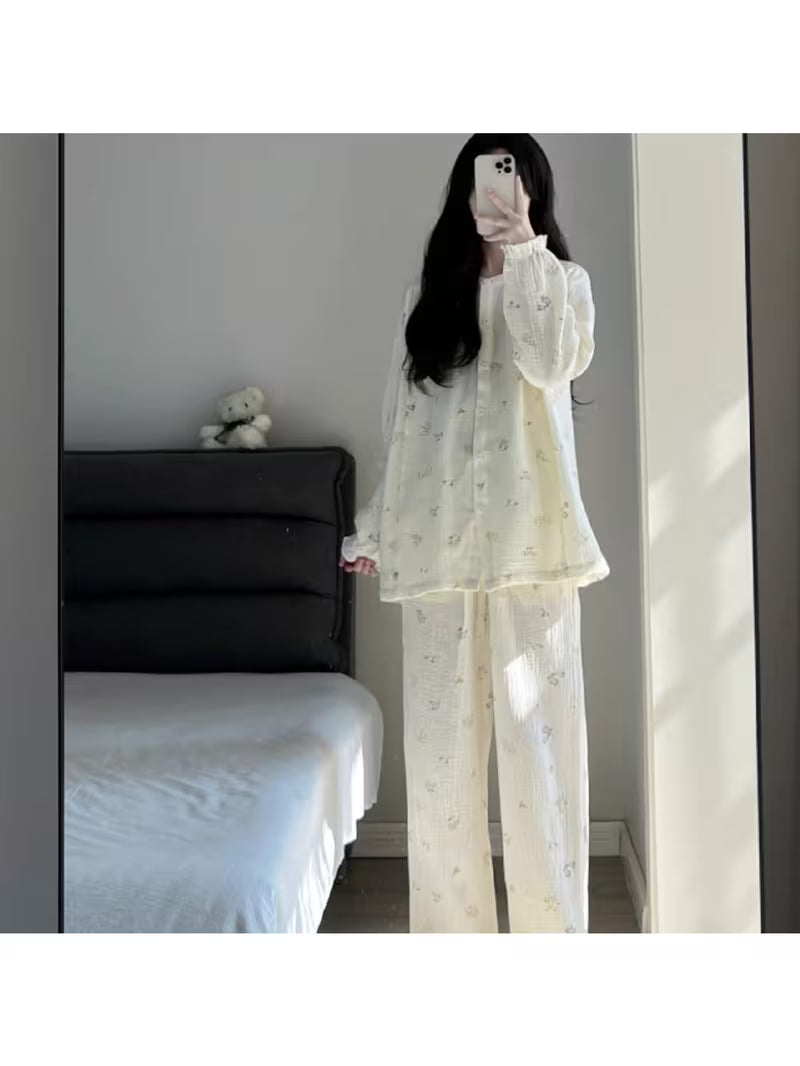 High-End Loungewear Set for Women Featuring Long-Sleeved Pajamas And Trousers, Suitable for Spring And Autumn, with a Round Neck Design And Available in Larger Sizes for Outdoor Wear