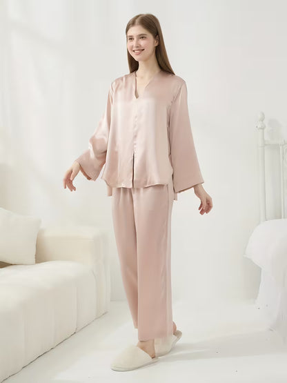Women'S 100% 6A Grade Long Sleeve Pajama Set, V-Neck Style 3605, Perfect for Women, Women'S Pajamas, Women'S Pajamas Set, Women'S Pajamas Outfit, Women'S Pajamas Suit