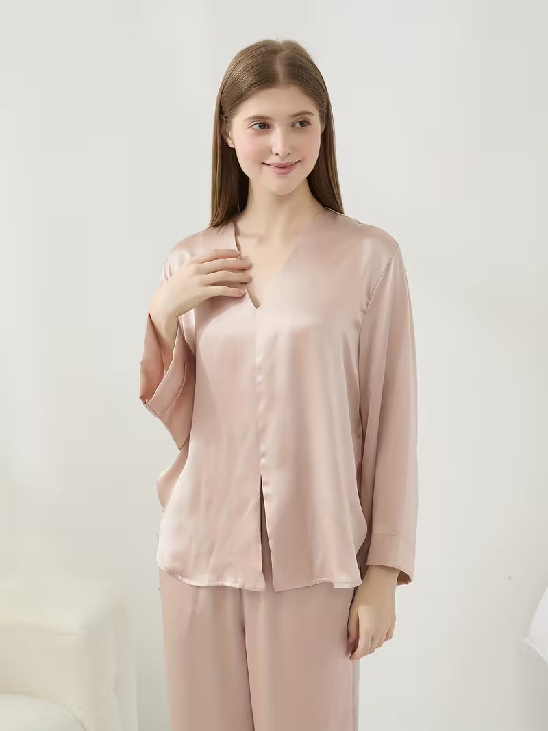 Women'S 100% 6A Grade Long Sleeve Pajama Set, V-Neck Style 3605, Perfect for Women, Women'S Pajamas, Women'S Pajamas Set, Women'S Pajamas Outfit, Women'S Pajamas Suit