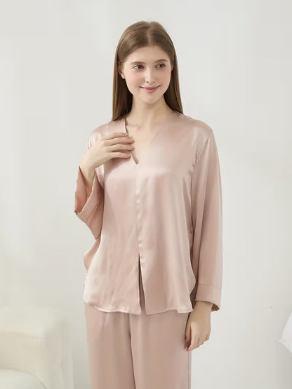 Women'S 100% 6A Grade Long Sleeve Pajama Set, V-Neck Style 3605, Perfect for Women, Women'S Pajamas, Women'S Pajamas Set, Women'S Pajamas Outfit, Women'S Pajamas Suit