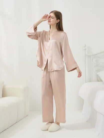 Women'S 100% 6A Grade Long Sleeve Pajama Set, V-Neck Style 3605, Perfect for Women, Women'S Pajamas, Women'S Pajamas Set, Women'S Pajamas Outfit, Women'S Pajamas Suit