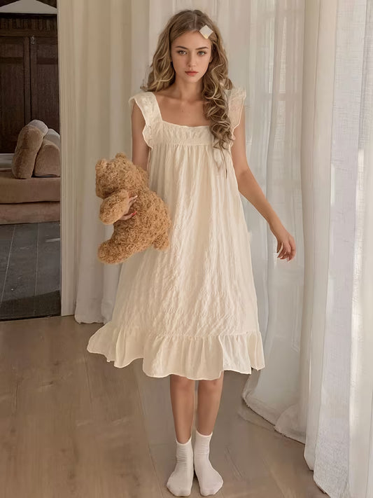 [Puff Sleeve Nightgown] TX] Puff Sleeve Summer Women's Nightgown Thin Cloud Internet Celebrity Style Women's Pajamas Home Wear Hot Item