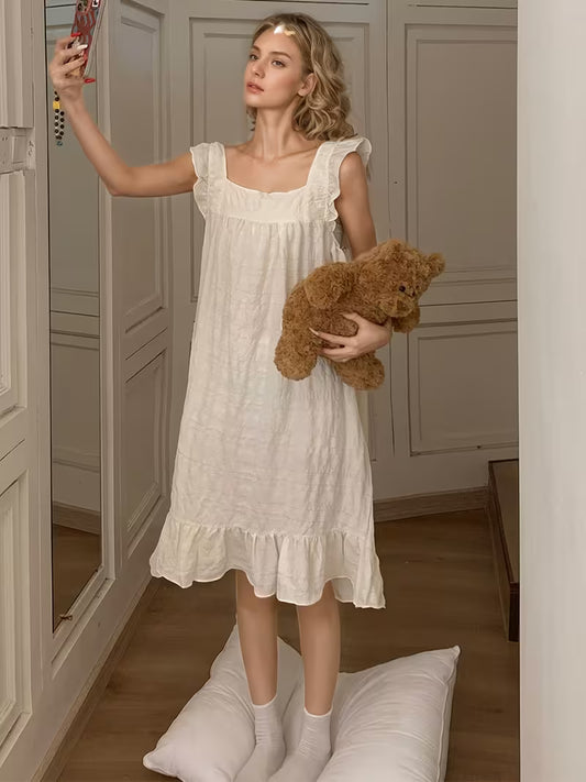 [Puff Sleeve Nightgown] TX] Puff Sleeve Summer Women's Nightgown Thin Cloud Internet Celebrity Style Women's Pajamas Home Wear Hot Item