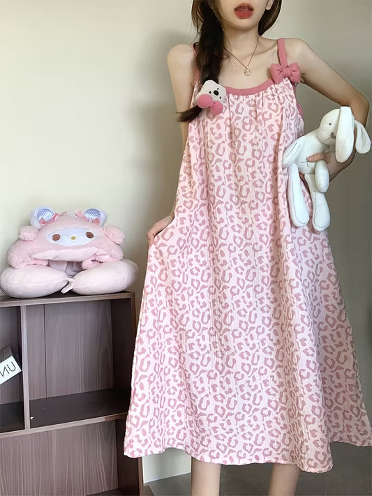 2026 New Women'S Leopard Print Nightgown for Summer, Homewear
