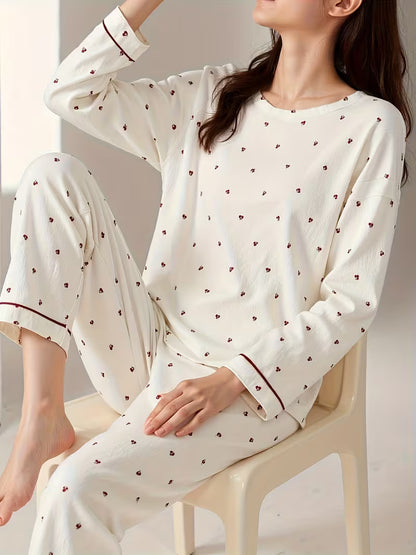Comfortable Women's Pajama Set | Spring & Autumn Cherry Pattern Loungewear