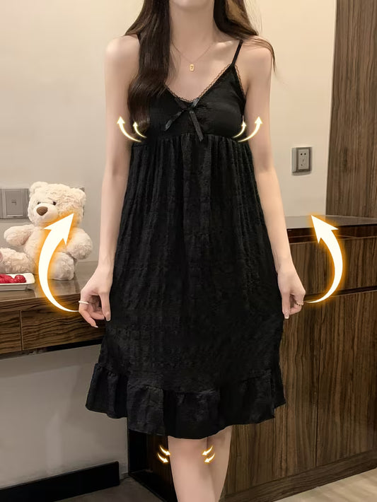 Elegant Women's 1pc Nightgown, Lace Patchwork, Off Shoulder, Adult Women's Camisole Dress, Comfortable and Soft Home Wear and Pajamas