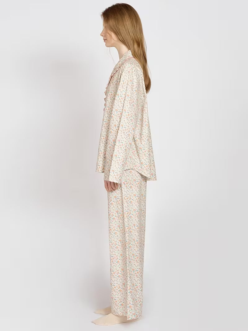 Women's Pajama Set 2026 New Floral Print Collared Lace Trim Lightweight 2pcs Set, Fashionable Elegant Long Sleeve Long Pants