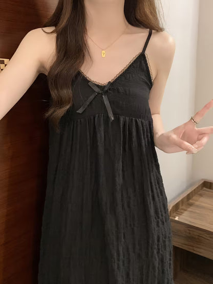 Elegant Women's 1pc Nightgown, Lace Patchwork, Off Shoulder, Adult Women's Camisole Dress, Comfortable and Soft Home Wear and Pajamas