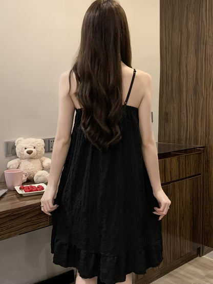 Elegant Women's 1pc Nightgown, Lace Patchwork, Off Shoulder, Adult Women's Camisole Dress, Comfortable and Soft Home Wear and Pajamas