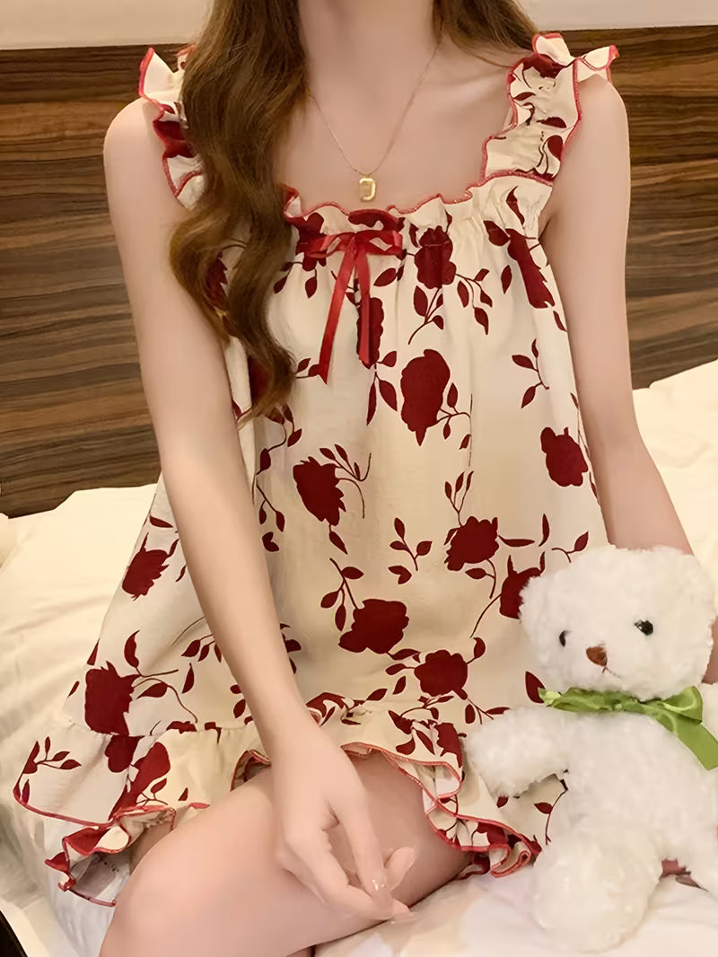 Women's Bubble Strap Short Pajama Set with Bra Pad
