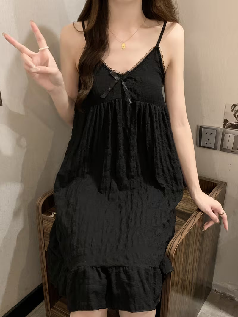 Elegant Women's 1pc Nightgown, Lace Patchwork, Off Shoulder, Adult Women's Camisole Dress, Comfortable and Soft Home Wear and Pajamas