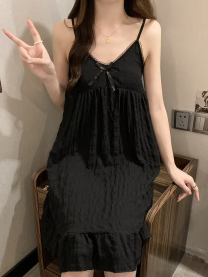 Elegant Women's 1pc Nightgown, Lace Patchwork, Off Shoulder, Adult Women's Camisole Dress, Comfortable and Soft Home Wear and Pajamas