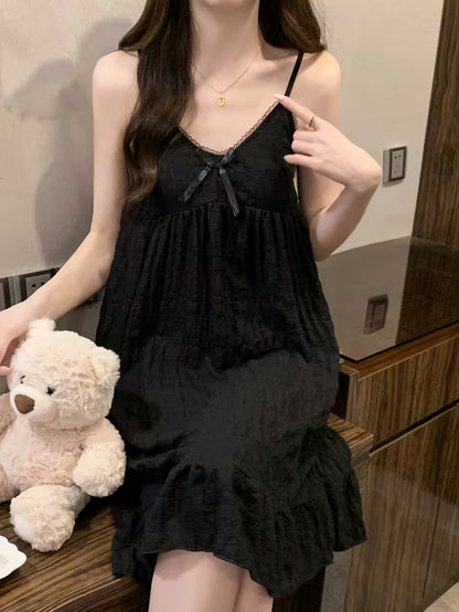 Elegant Women's 1pc Nightgown, Lace Patchwork, Off Shoulder, Adult Women's Camisole Dress, Comfortable and Soft Home Wear and Pajamas