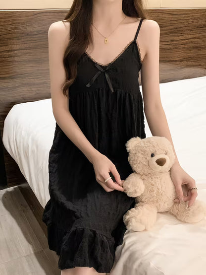 Elegant Women's 1pc Nightgown, Lace Patchwork, Off Shoulder, Adult Women's Camisole Dress, Comfortable and Soft Home Wear and Pajamas
