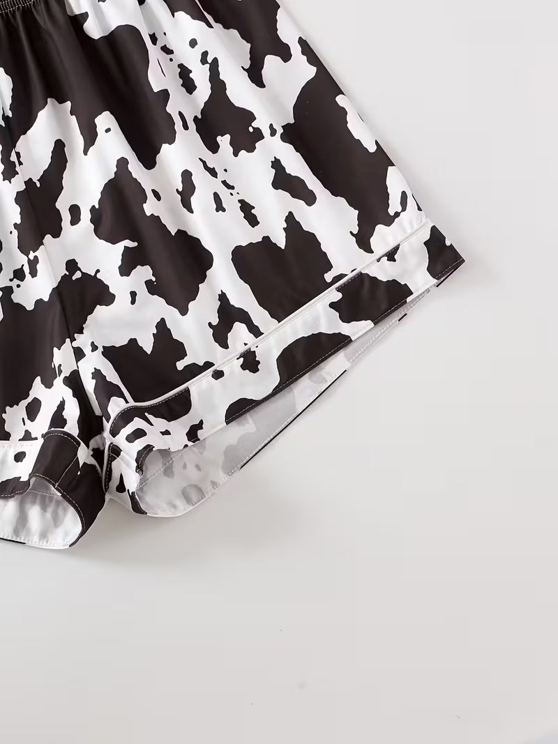 Cow Print Digital Print Loungewear Set Casual Short-Sleeve Cardigan Pajama Two-Piece Set