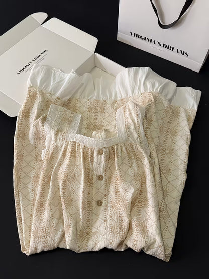 In-Stock Premium Style with Padding Nightgown Women's Summer New Sweet Girly Lace Ruffled Comfortable Mid-Length Dress Summer Thin Breathable Sleeveless Home Dress