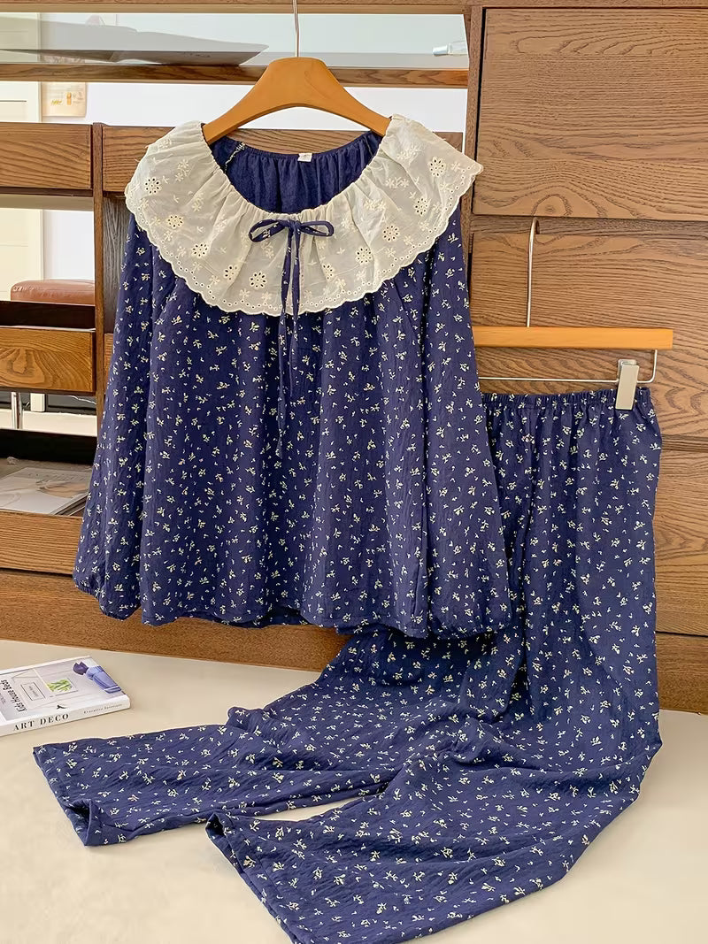 Women'S Cloud Pajama Set, Ditsy Floral Pattern Long Sleeve And Pants Two-Piece