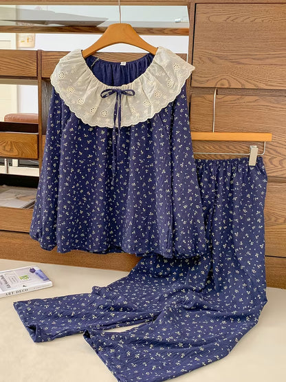 Women'S Cloud Pajama Set, Ditsy Floral Pattern Long Sleeve And Pants Two-Piece
