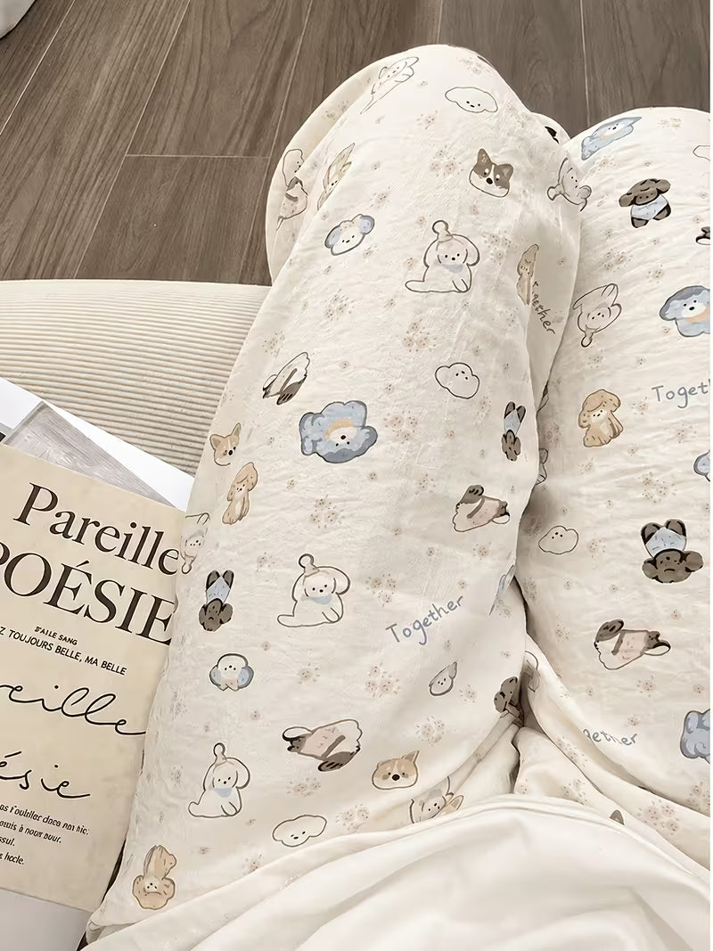 1pc Summer Cute Pants for Comfortable ' Home Wear with Cartoon Prints, Breathable, Loose-Fit Sleep Pants