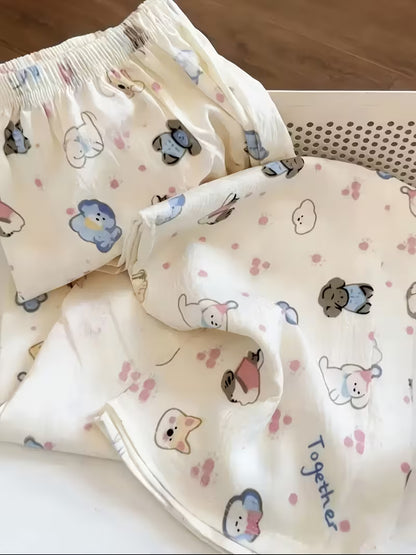 1pc Summer Cute Pants for Comfortable ' Home Wear with Cartoon Prints, Breathable, Loose-Fit Sleep Pants
