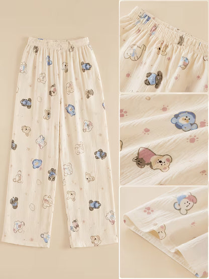 1pc Summer Cute Pants for Comfortable ' Home Wear with Cartoon Prints, Breathable, Loose-Fit Sleep Pants