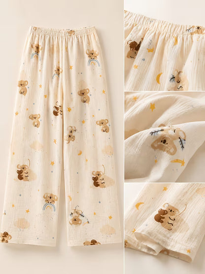 1pc Summer Cute Pants for Comfortable ' Home Wear with Cartoon Prints, Breathable, Loose-Fit Sleep Pants